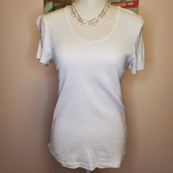 Michael Stars for Anthro EUC M/L stretchy fitted v-neck tee white - Picture 1 of 9